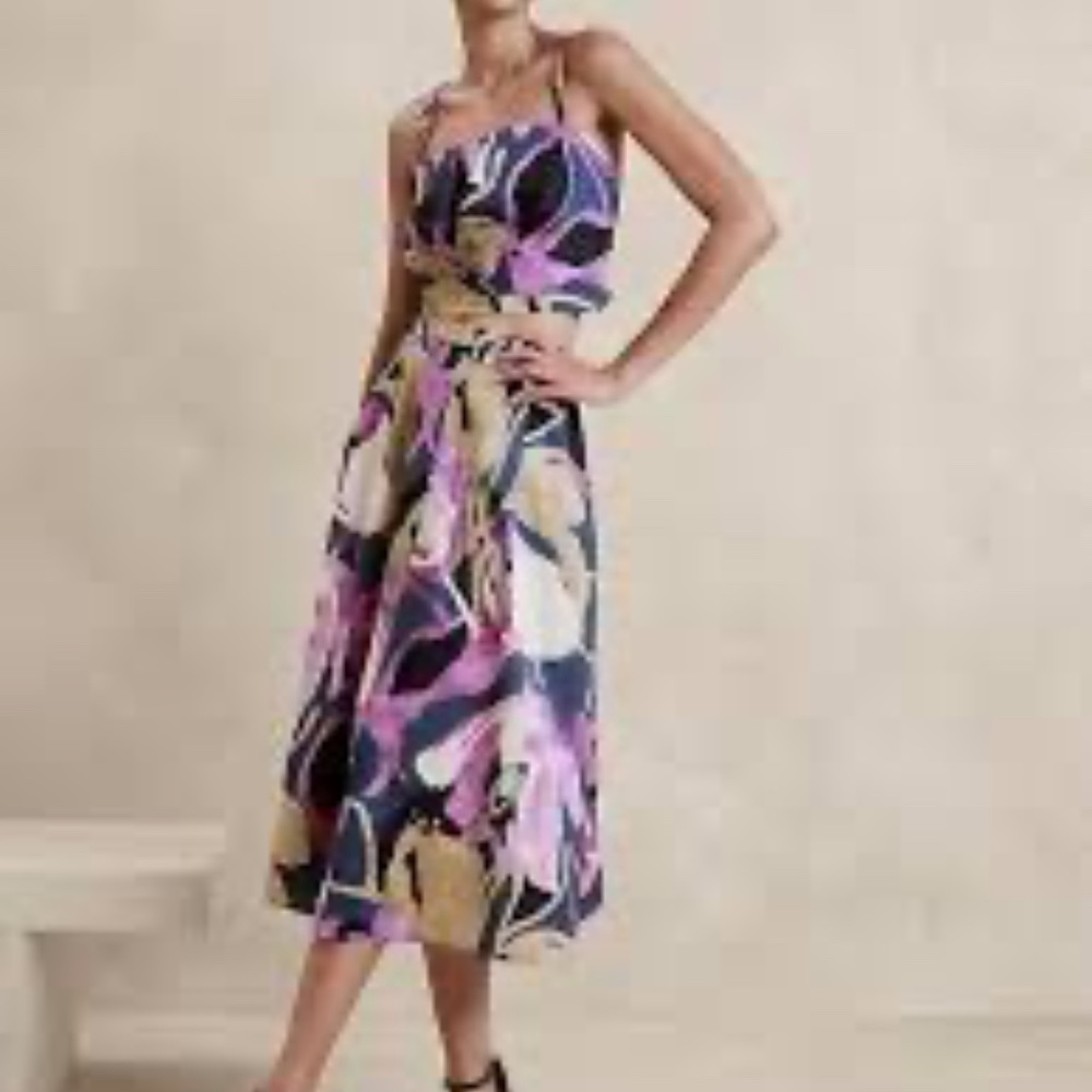 Banana Republic Poplin Pleated Midi Skirt & Cross-Front Cropped Tank Top Set